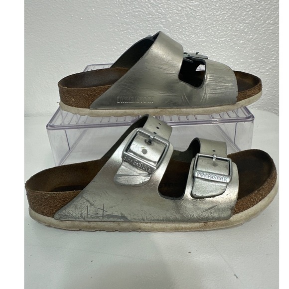 Birkenstock Arizona Silver Sandals Kids Size EU 33 US 2 Adjustable Two Strap - Picture 4 of 8